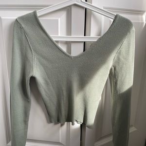 Sage green long sleeve V Neck Top